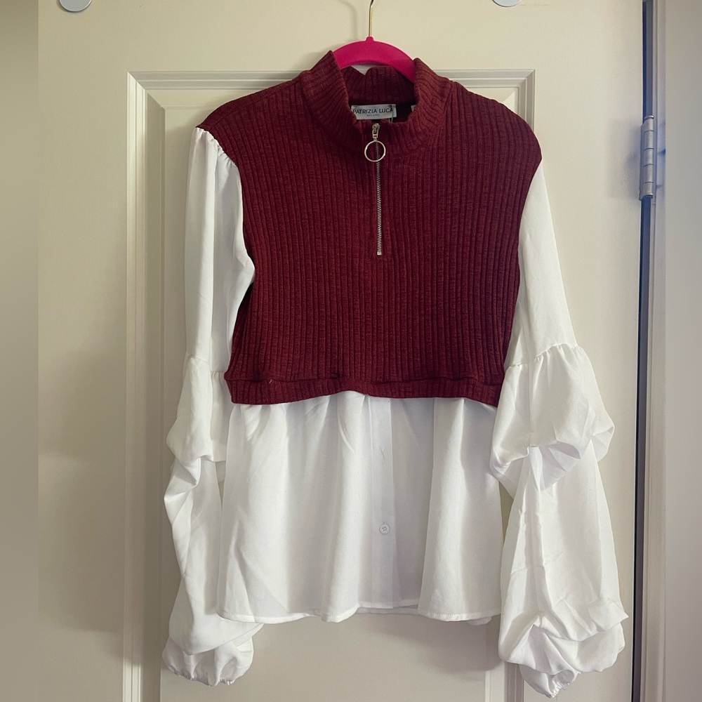 NWT Patrizia Luca Milano layered sweater shirt, S, deep red